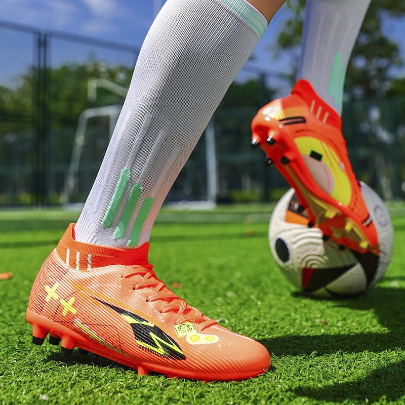 Pomarańczowe Męskie Buty Piłkarskie na Boisko Wysoka Jakość FG/TF Męskie Trampki Futsalowe Meczowe Unisex Treningowe Buty Piłkarskie chuteira futsal