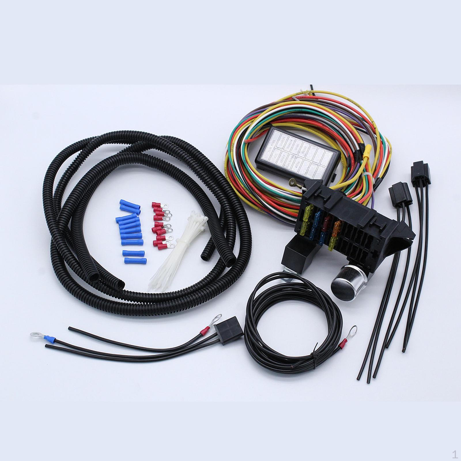 

12V 8 Circuit Fuse Wire Harness Universal Auto Cable Assembly for Muscle Car Classic ,Cars