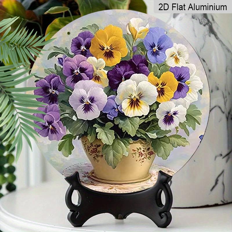 2D Flat Aluminum Wall Art with Three-Color Floral Design Rustic Country Style 7.87 Inches X 7.87 Inches Perfect for Gardens, Farmhouses, Cafes, Front