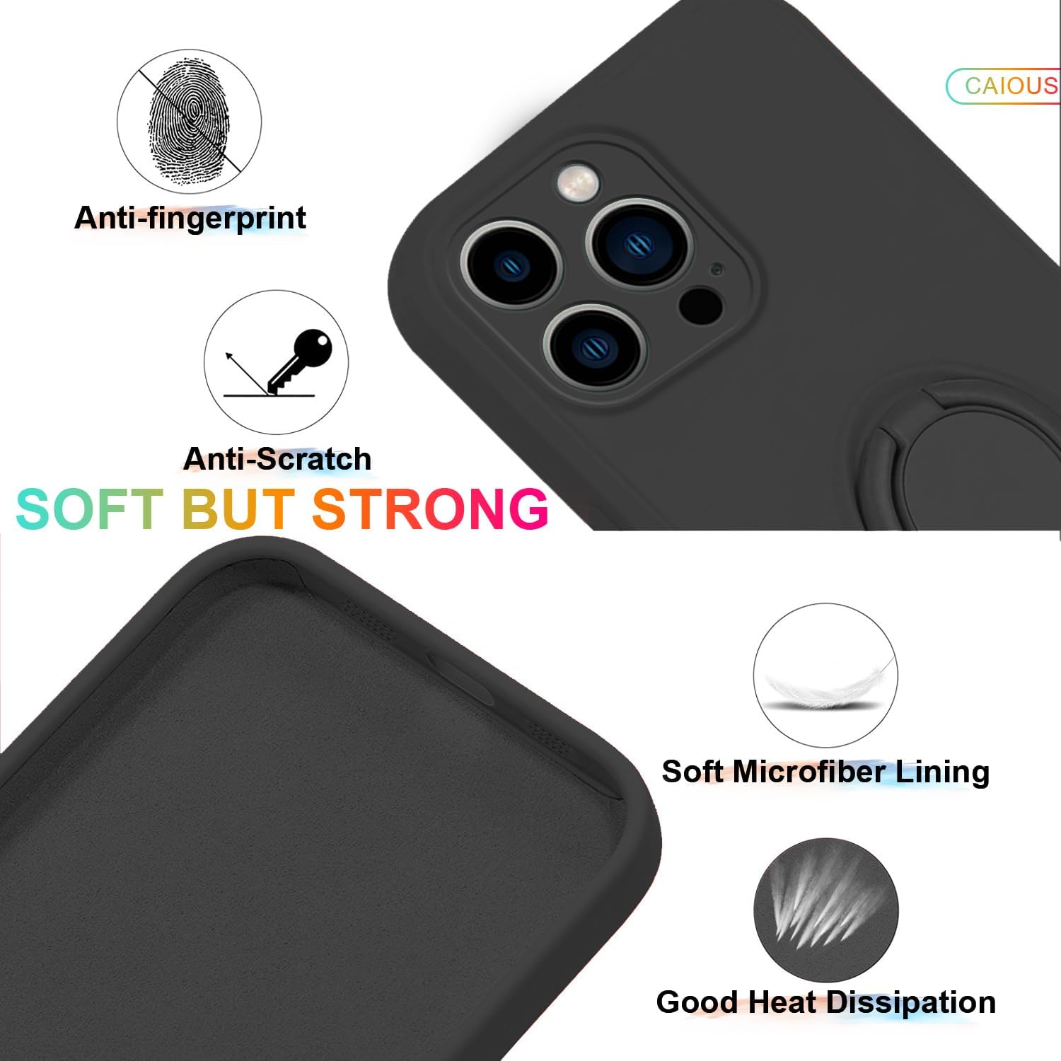 

For iPhone 16 Pro Max Case Ring Kickstand Phone Cover with Strap Light Purple
