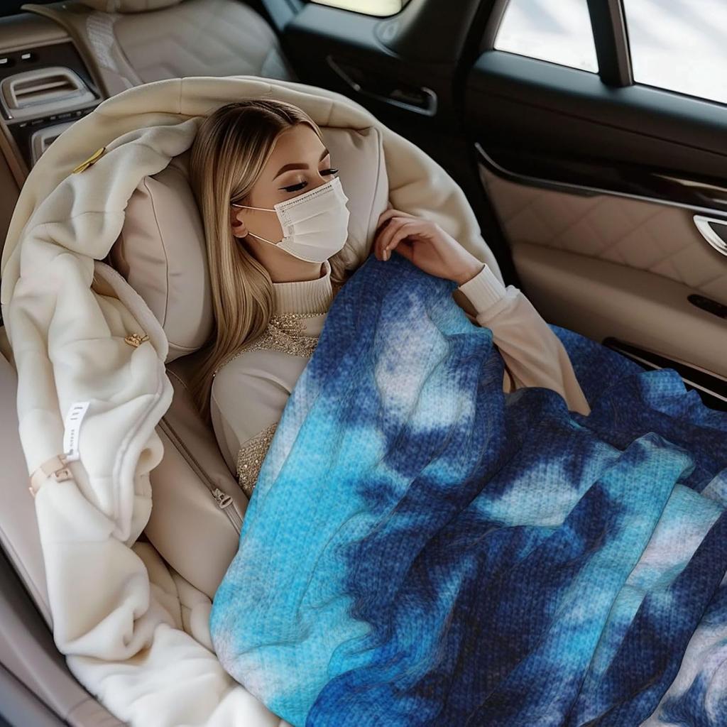 Tie Dye Blue Throw Blankets All Season Ultra Soft Warm Fleece Blanket for Home Bed Sofa Couch Chair Outdoor Travel Camping 50x40