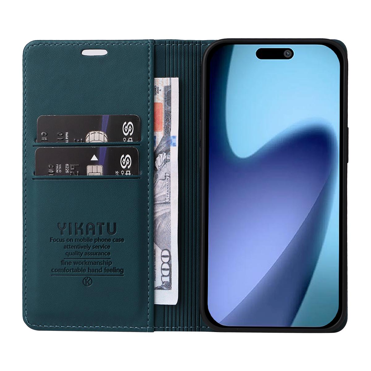 

For iPhone 17 Air Phone Cases YIKATU Magnetic Closure PU Leather Mobile Cover Green