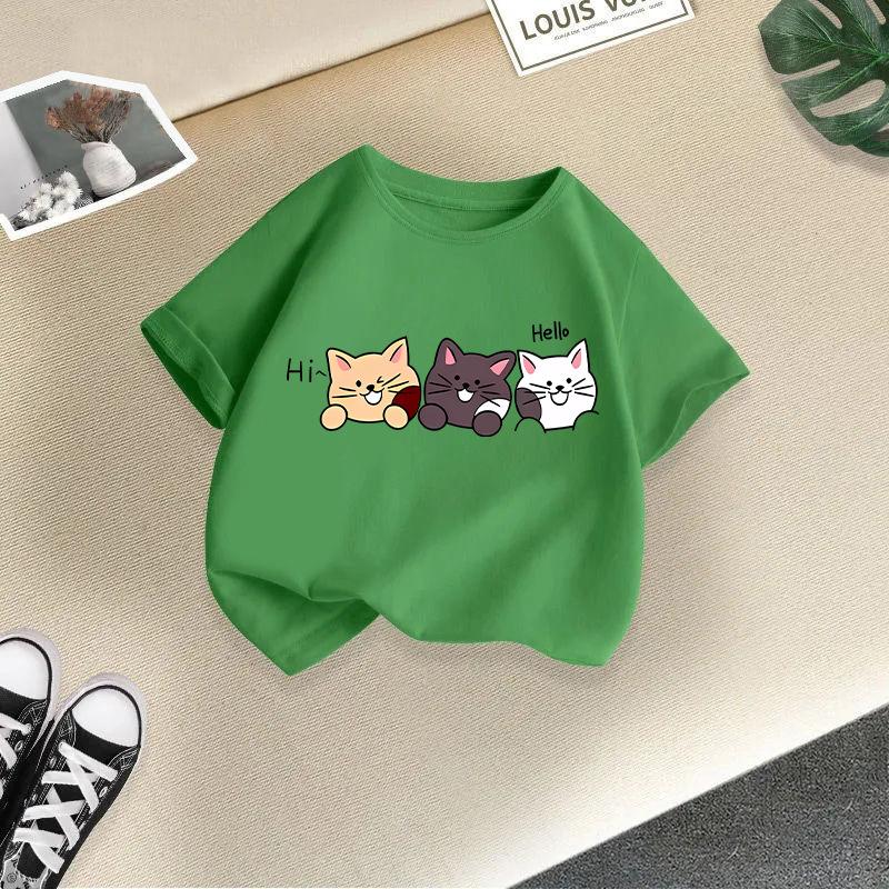 Kid T Shirt Cute Cat Printed Children T-shirt Kids 100% T-shirt Tops Tee Boys Girls Baby Tee 2-13Y
