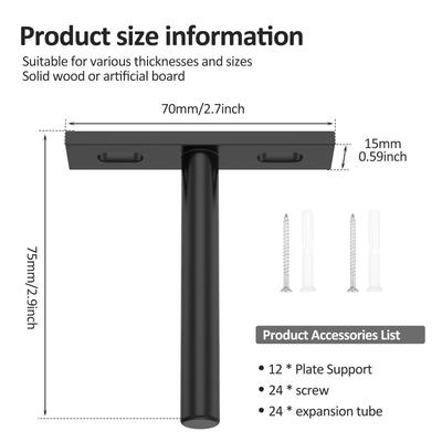 12Pcs Floating Shelf Bracket Wall Mounted Partition Rack Sturdy Invisible Bracket with Screws & Expansion Plugs for Home Cabinet