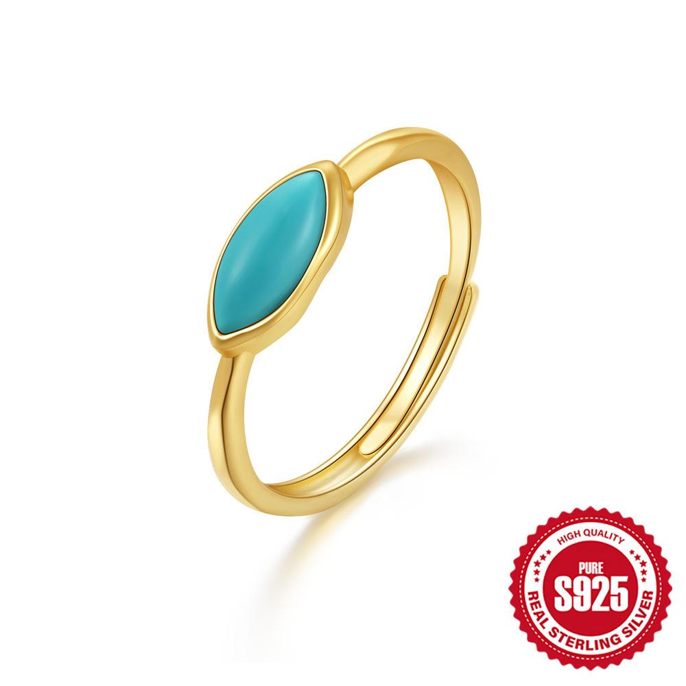 S925 Sterling Silver Turquoise Horse Eye Stud Earrings Women'S Necklace Ring Set Japanese And Korean Temperament Niche High-End Jewelry Set