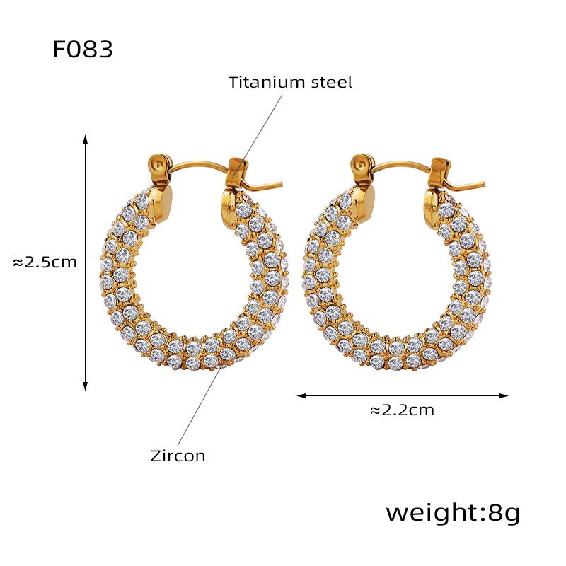 Light Luxury Retro Titanium Gold U-Shaped Rhinestone Geometric Earrings for Women