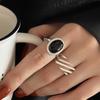 Personalized Black Agate Twill Cross Adjustable Ring - Stylish Japanese Korean Design