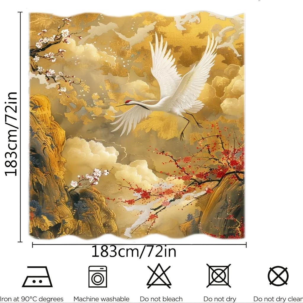 Elegant Oriental Harmony Wall Tapestry For Sophisticated Home Decor, Featuring A Stunning Scene Of A Graceful White Crane
