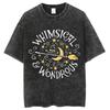 Magic Theme Letter Print T-Shirt Unisex Style Oversize Washed Denim Short Sleeve Vintage Top