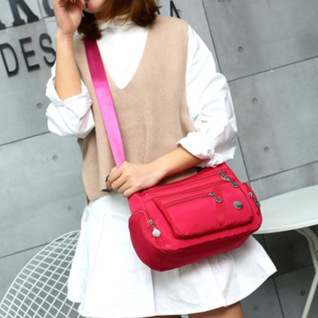 Women Waterproof Nylon Messenger Bag Fashionable Plain Color Large Capacity Shoulder Bag