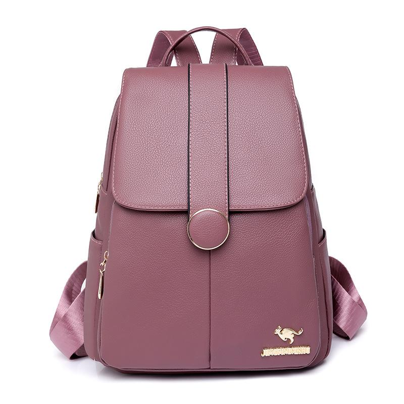 Women's Soft Leather Large Capacity Solid Color Bag Backpack Shoulder Bag
