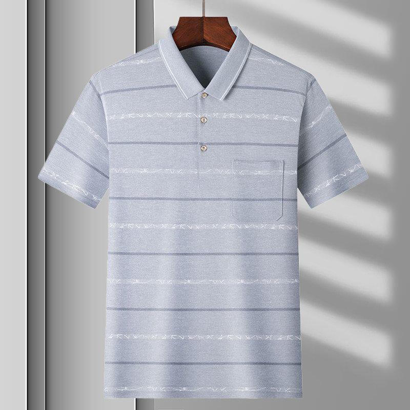Men s Summer Short-Sleeve Polo Shirt - Lightweight Lapel Top for Middle-Aged & Elderly XL серый