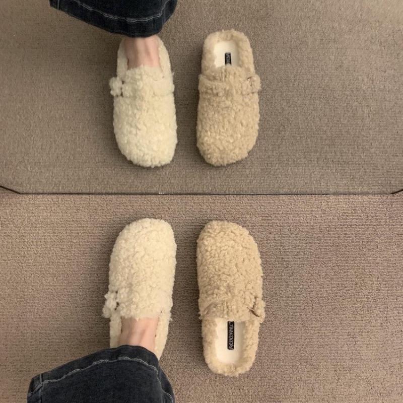 Fur Boston Clogs for Women Winter Fashion Cork Insole Warm Plush Slippers Shoes with Arch Support Cozy Home Furry Suede Mules