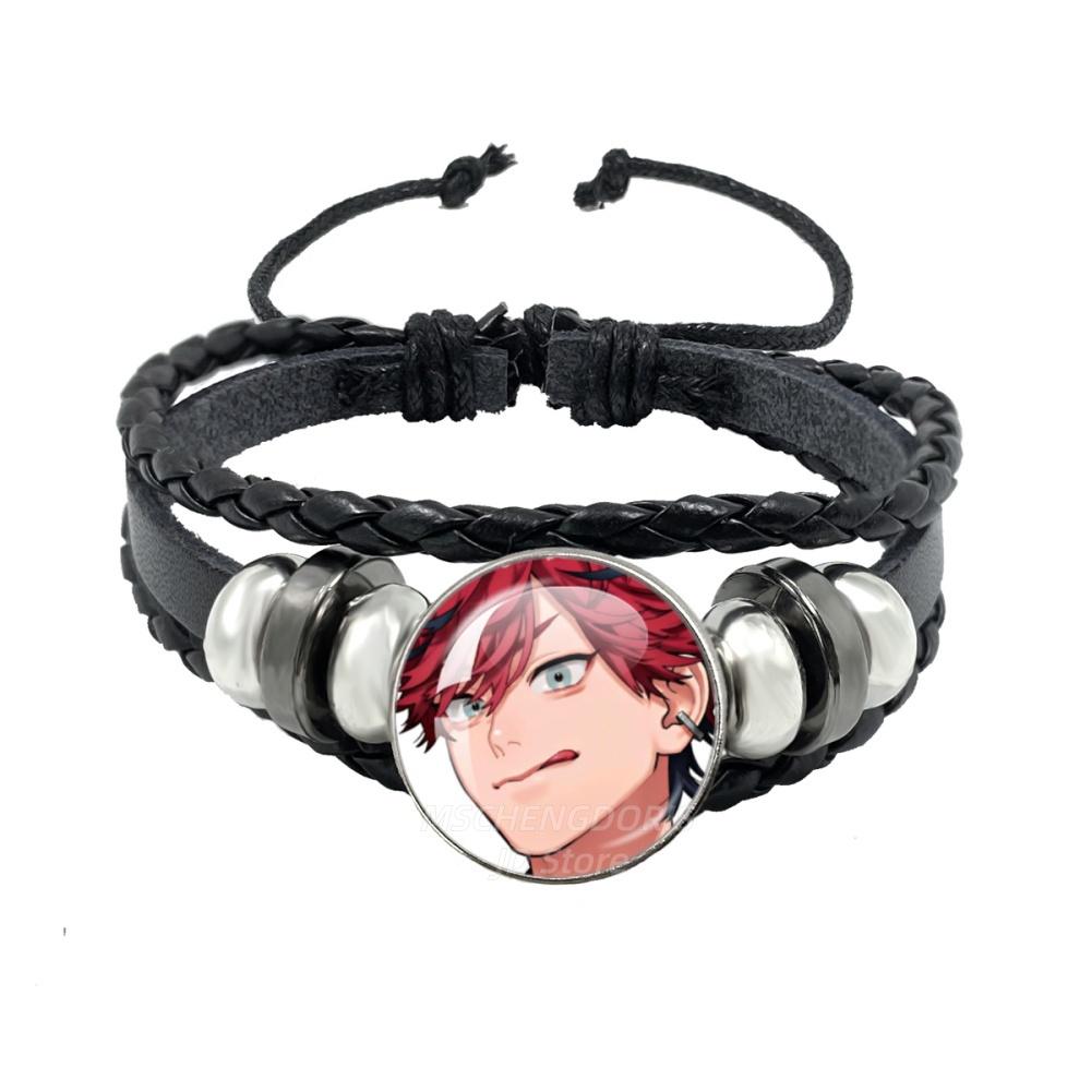 Manga Gokurakugai Cartoon Character Glass Cabochon Black Leather Bangle Bracelet Jewelry Charm Fans Gift MS013