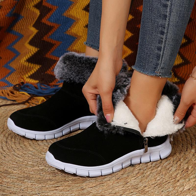 Fashion Zipper Faux Fur Ankle Boots Women Plus Size 43 Warm Thick Plush Snow Boots Woman Comfortable Non Slip Winter Botas Mujer