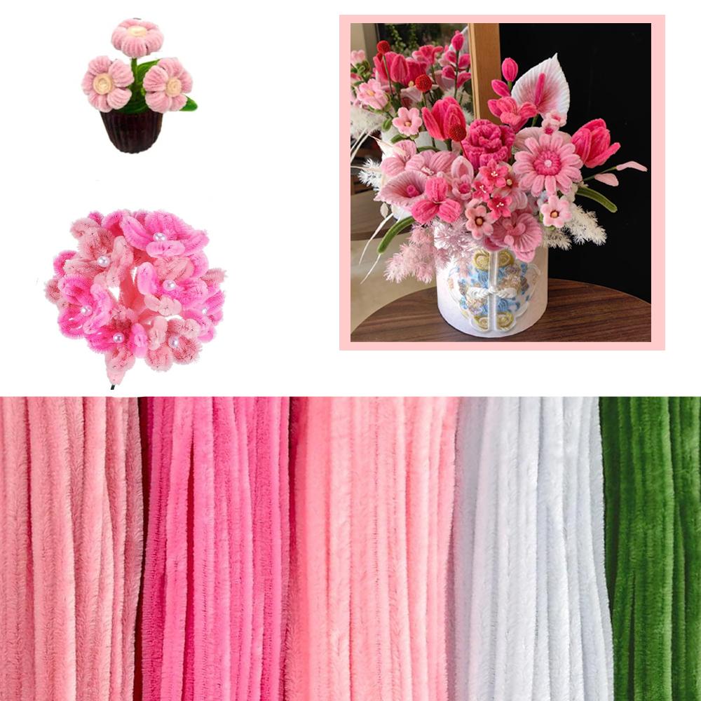 250Pcs Pipe Cleaners Craft Set, 5 Colors Pipe Cleaners Bulk Pastel Chenille Stems for Craft Pipe Cleaner Flowers Making Kit
