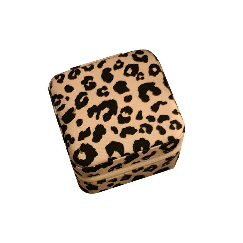 Scatola Portagioie Stampa Leopardo in Materiale PU con Cerniera per Conservazione e Organizzazione Regali
