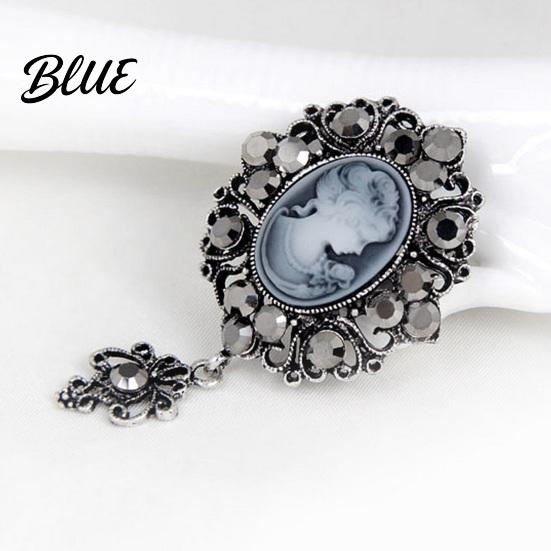 Anti-slip Brooch Women Retro Victorian Human Profile Rhinestone Decor Hollow
