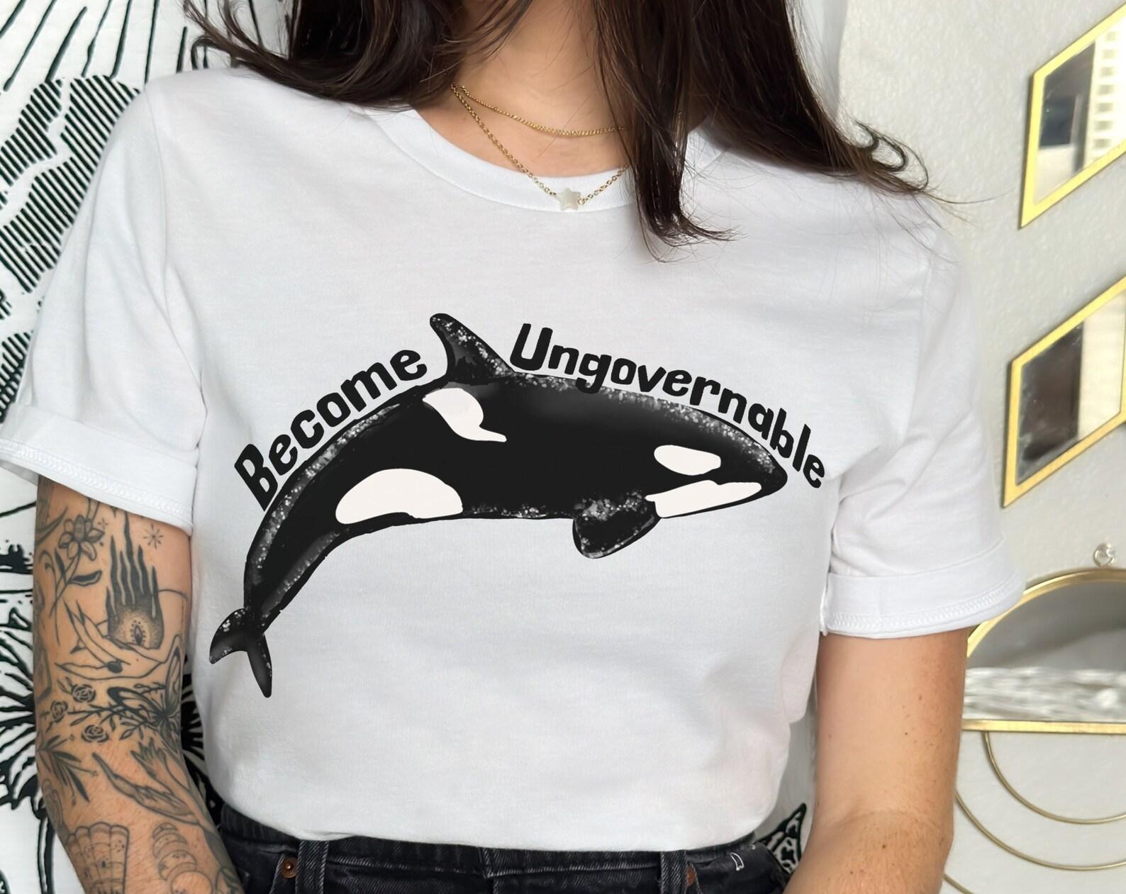Become Ungovernable Orca T-Shirt: Anarchist Whale Tee L