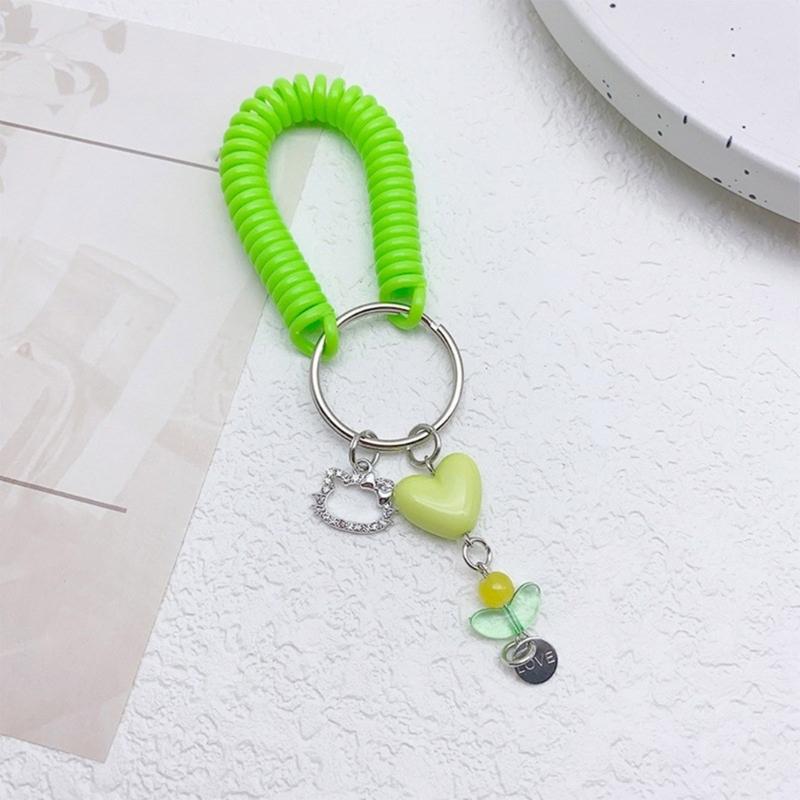 Přenosný klíčenka s pružnou spirálovou přívěskem Barevná pružná šňůrka Klíčenka Stylová dekorace na tašku a telefon