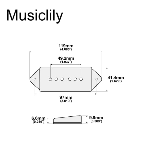 Musiclily Pro 49.2mm P90 Dog-Ear Neck Position Short/Low Neck Pickup Covers for USA Gibson and Vintage-Style Epiphone, Black (Set of 2)