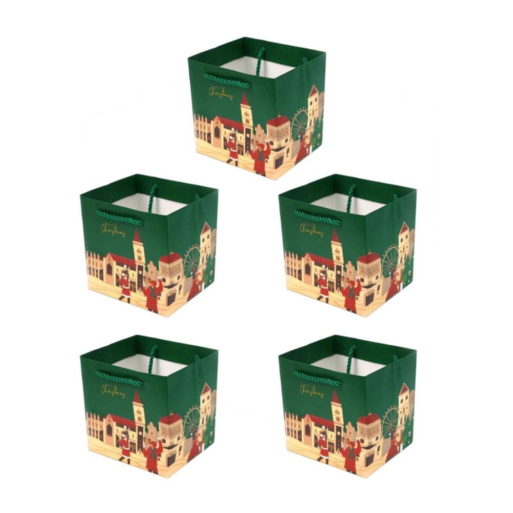 

5 шт./набор Утолщенные рождественские сумки-тоут Мультяшная рождественская декоративная сумка Рождественский бумажный пакет Новый год зелёный