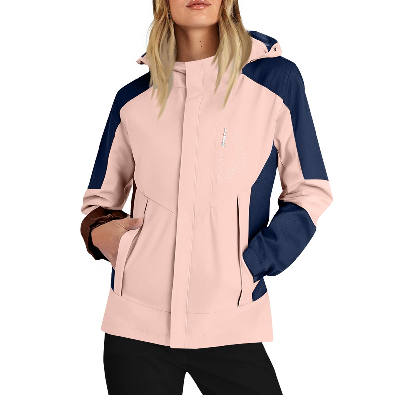 

Женская однотонная полосатая дождевик на открытом воздухе плюс водонепроницаемый плащ с капюшоном ветрозащитный XXL розовый