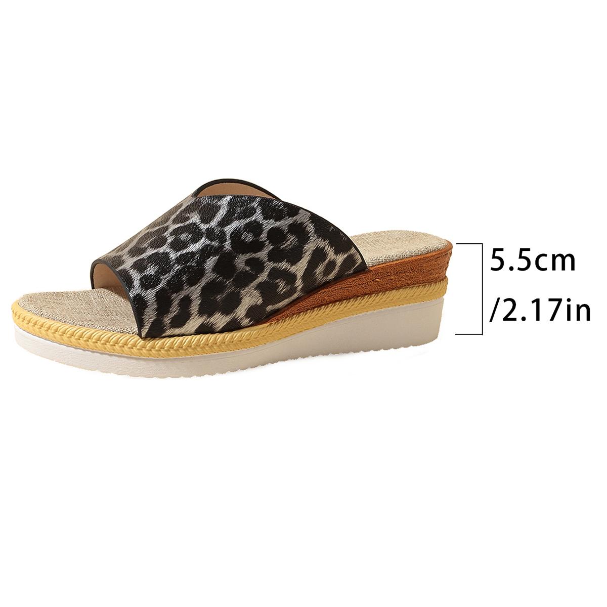 

Леопардовые женские тапочки на танкетке с открытым носком, летняя платформа, высококачественная Нескользящая износостойкая женская обувь с круглой головкой 43
