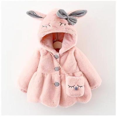 Winter New Children's Clothing, Girls' Long-sleeved Hooded Jacket Thickened Wool Sweater Rabbit Ear Jacket