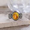 S925 Silver Ring With Natural Amber Stone Flower Shape Oval Petal Amber Stone Gifts Fine Jewelry For Women