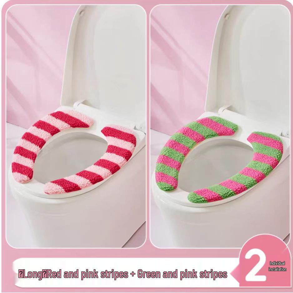 Dopamin-Streifen Winter Plüsch Toilettenmatte & Universelle Toilettensitzauflage