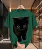 2026 New Arrival Pure Cotton Tshirt 3d Vivid Black Cat Cute Pet Print Crew Neck Unisexs Top Casual Short Sleeve