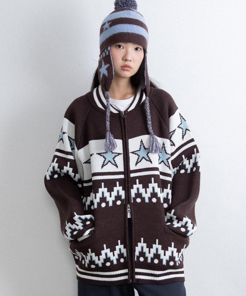 ISTKUNST Star Cowichan Knit Cardigan_Brown(Ik2Ffmk680A)