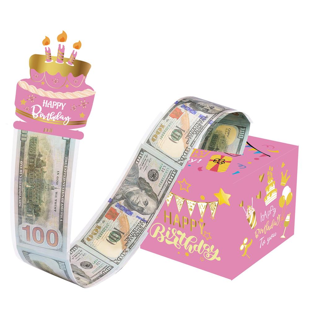 1pcs Birthday Cash Gift Box with Cake Card Funny Pumping Money Box Creative Birthday Gifts for Men Women