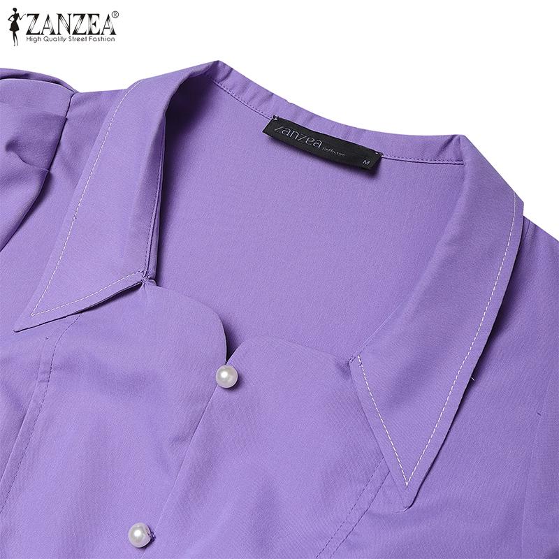 ZANZEA Damen Quadratkragen Lässig Kurzarm Elegantes Kleid