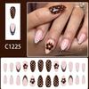 24Pcs Autumn Winter French Tip False Nail Black White Coffee Glitters Press On Artificial Nail Reusable