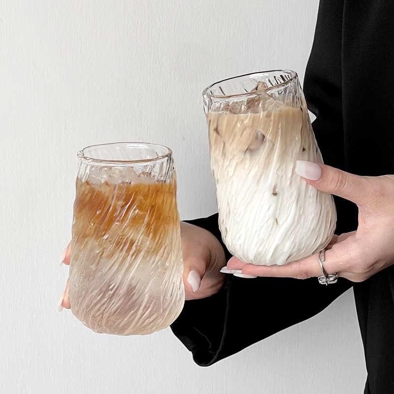 Stripe Coffee Glass Cup Ice Coffee Mug Transparent Glass Tea Cup Drinkware Juice Milk Mocha Cups Kitchen Supplies