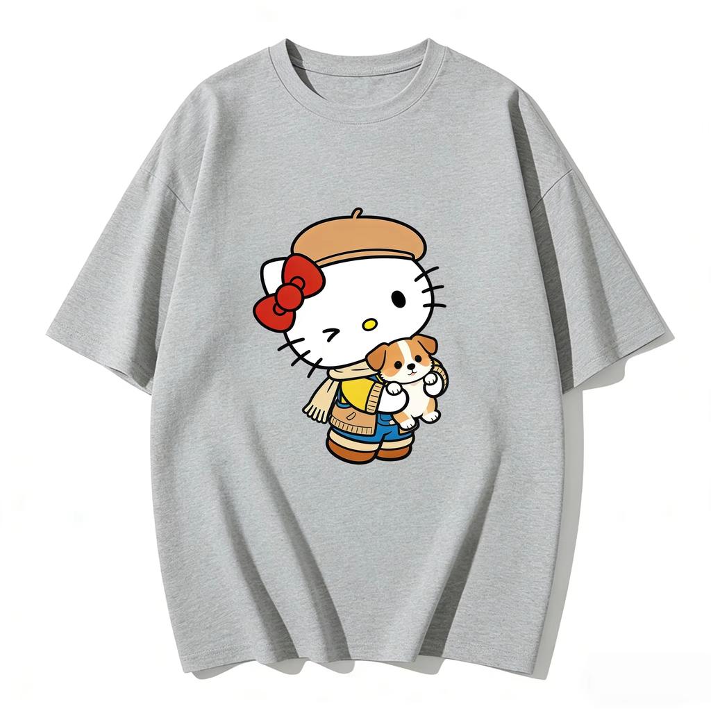 2026 new Summer HelloKitty Cute Graphic Tee Casual Short Sleeve Cotton Top for Women Girls Kawaii Cartoon Print Streetwear