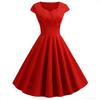 Retro Hepburn Style Short Sleeve High Waist Swing Dress