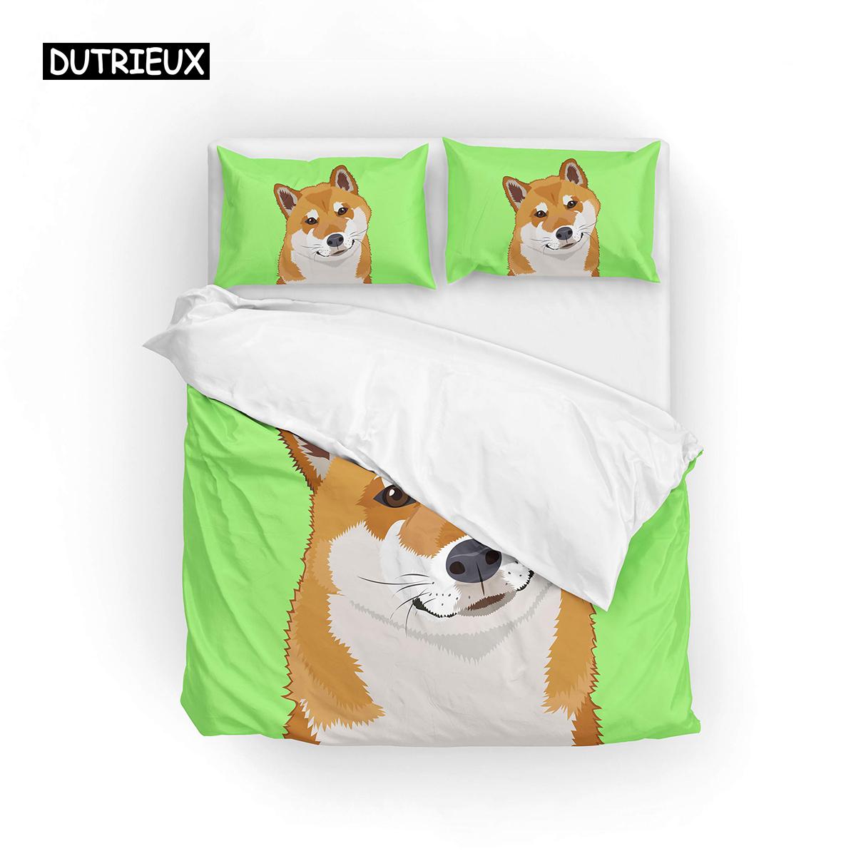 

Комплект пододеяльников с изображением сиба-ину, комплект постельного белья с изображением милой сиба-ину, пододеяльник с изображением милой желтой собаки, мультяшного животного из фермерского домика, домашних животных EU single(135x200cm)