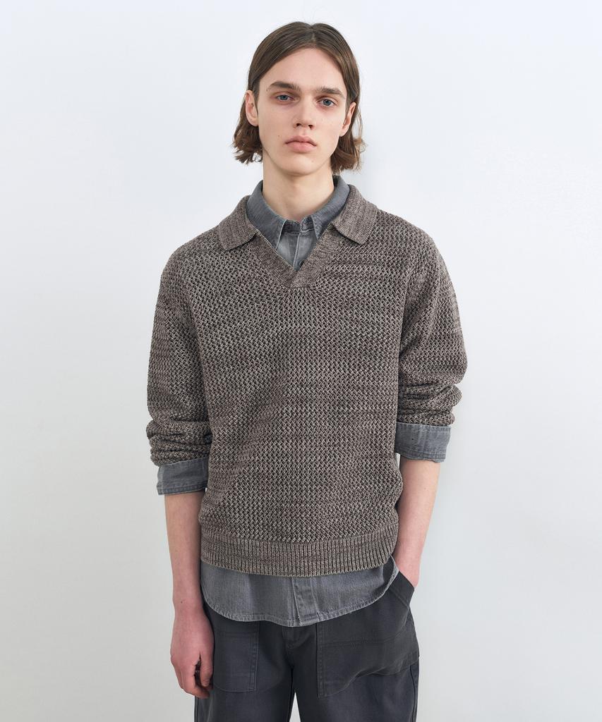 INSILENCE Color Mixed Collar Knit Taupe Brown