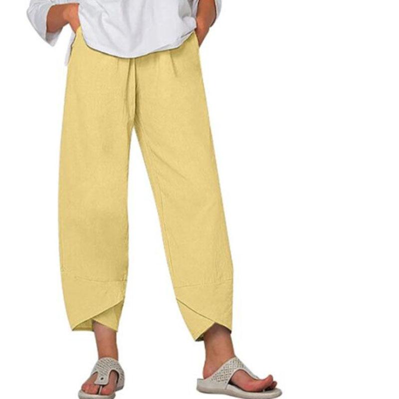 Summer Women Elastic Waist Pants Cotton Loose Casual Trousers