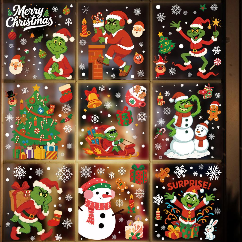 Snowman Static Cling Stickers - Reusable Christmas Window Decals For Holiday Home Decor