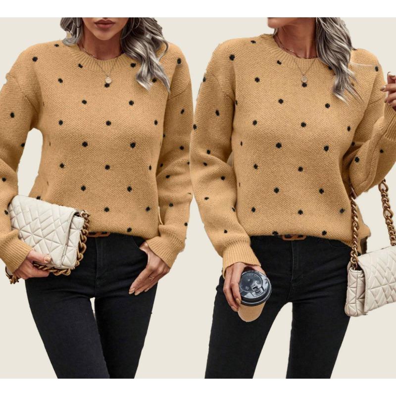 Women S Long Sleeve Pullover Knit Sweater Polka Dot Loose Fit