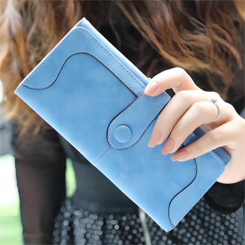 2025 new women's wallet frosted retro clutch bag soft leather multi-functional buckle long wallet