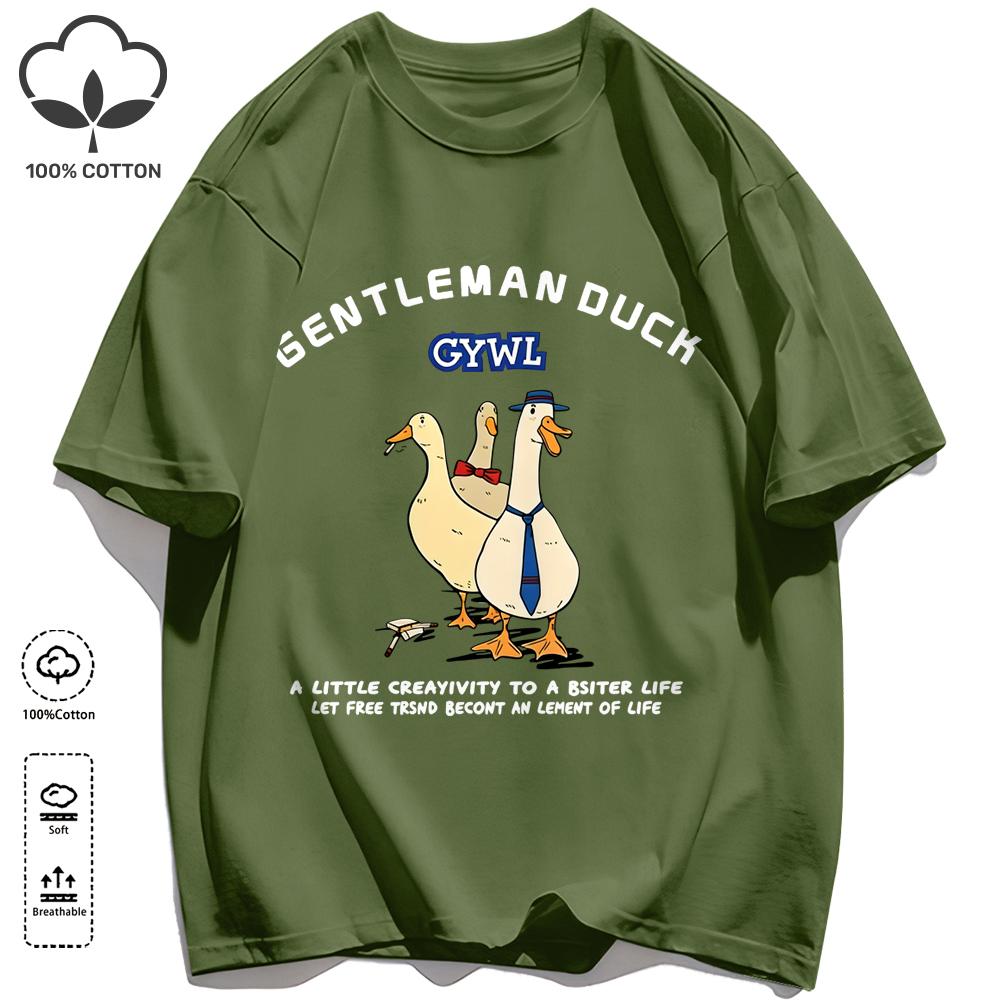 GentleUnisex Duck Like Free Print T-Shirts O-Neck Loose Short Sleeve Trendy Cotton Vintage Sportswear Unisex Soft Summer Top