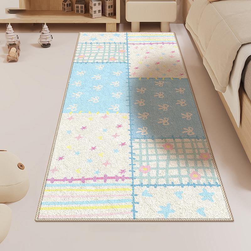 Bedroom Carpet Non-slip Soft Fluffy Floor Mat Comfortable Blue Cute Plaid Rug Long Home Decor Mats Alfombra De Dormitorio