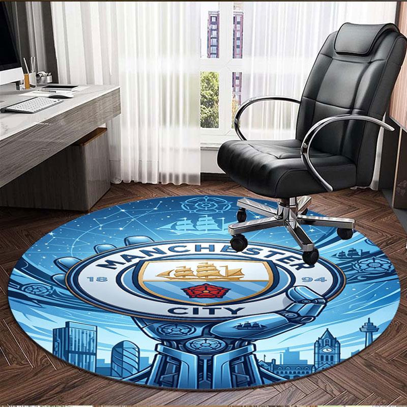 Manchester City FC Print Round Rug, Washable Floor Carpet, For Entryway Dorm Laundry Room Office Study, Home Decor Birthday Christmas Gift