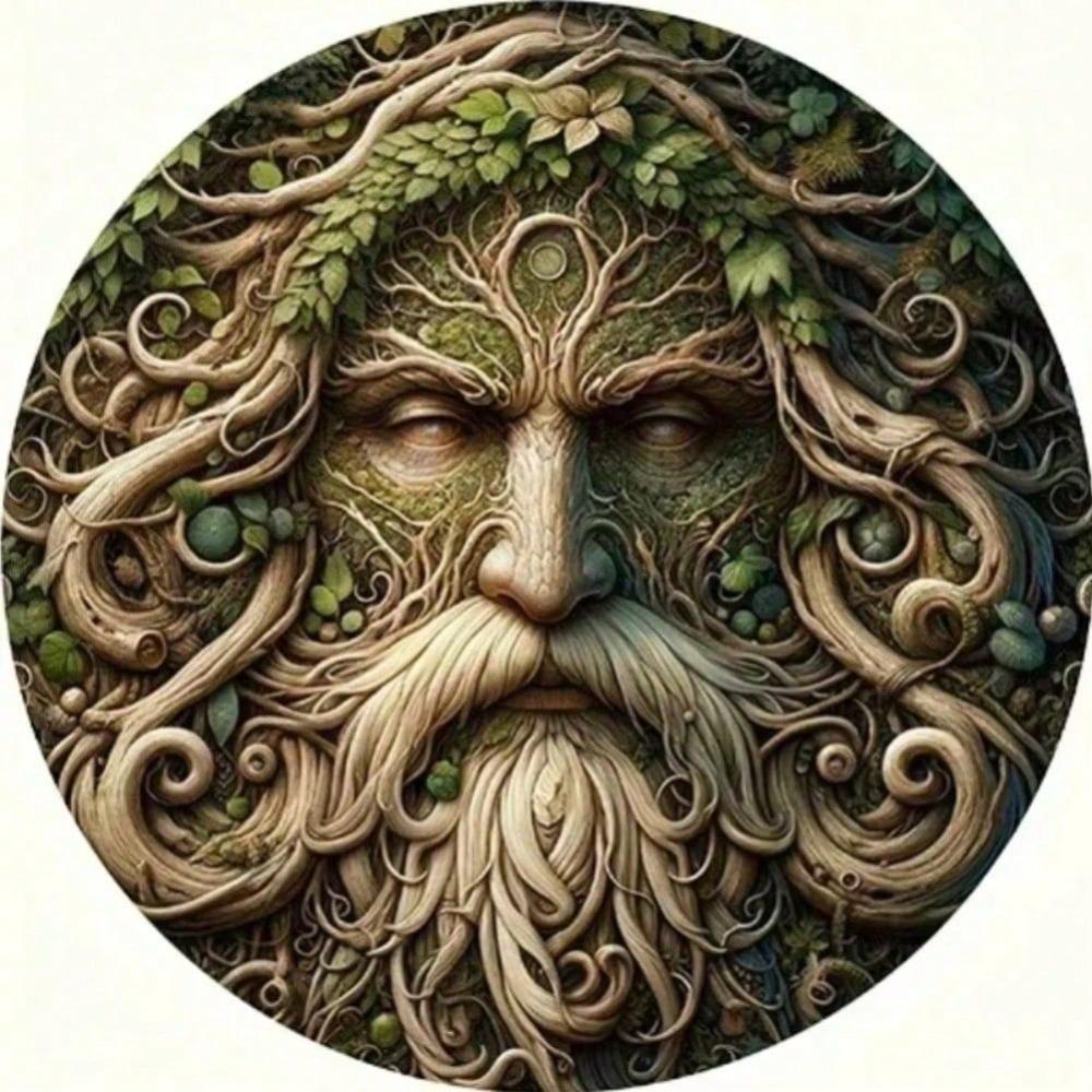 Uomo Verde Spirito dell'Albero Arte da Parete in Metallo Scultura Rotonda Incantata per Decorazioni per la Casa Pagana Wiccan