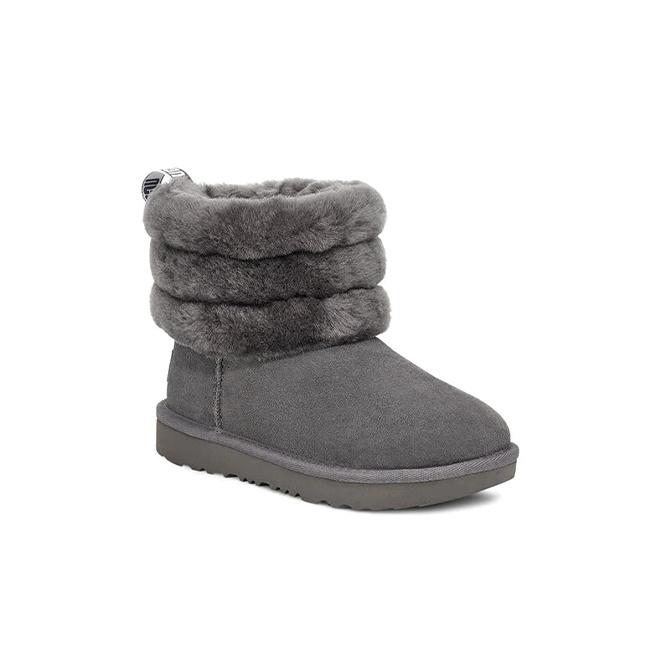 UGG Fluff Mini Quilted Fleece Snow Boots Kids Boots Gray 1103612T-CHRC